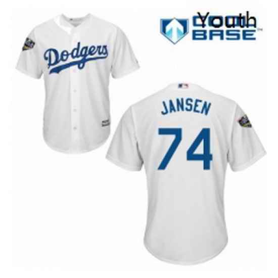 Youth Majestic Los Angeles Dodgers 74 Kenley Jansen Authentic White Home Cool Base 2018 World Series MLB Jersey